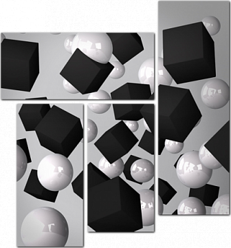 Черно-белое изображение с кубами и шарами 3D