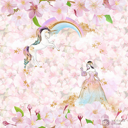 Единорог и принцесса на цветочном фоне