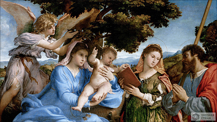 Лоренцо Лотто — Мадонна с младенцем и святыми Екатериной и Томасом