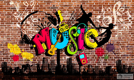 Граффити на тему музыки на стене