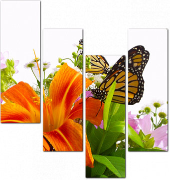 Бабочки на букете цветов
