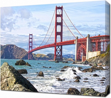 Вид с берега на мост Золотые ворота, Сан-Франциско, США