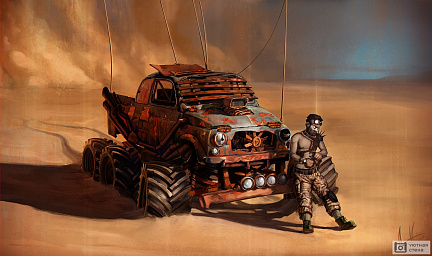 Машина в постапокалипситической пустыне