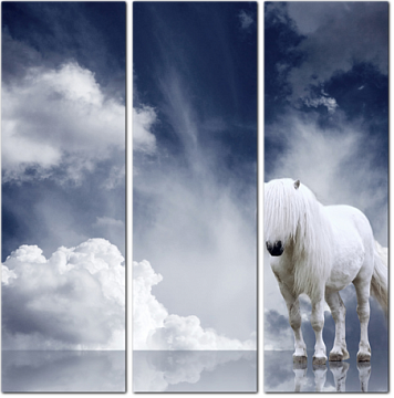Лошадь на фоне белых облаков