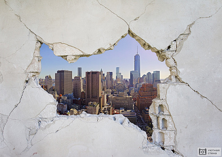 Фотообои Дыра в стене с видом на город