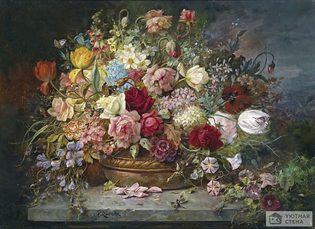 Ханс Зацка - Букет цветов в медной вазе