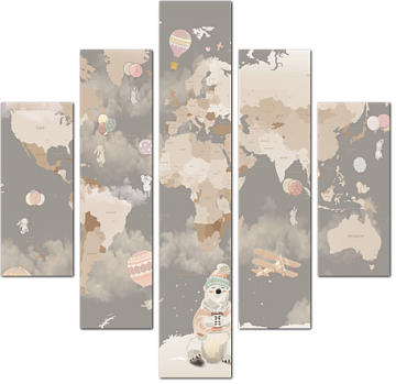 Карта мира и медведь с южного полюса