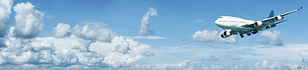 Широкоформатное изображения неба с летящим самолетом