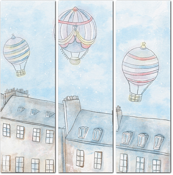 Три воздушных шара над домами