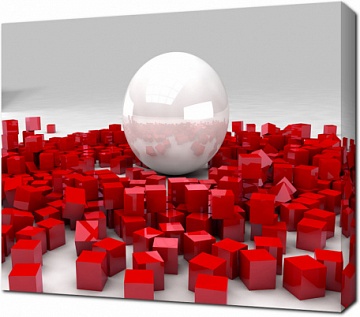 Красные кубы 3D и белый шар