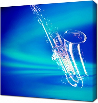 Саксофон на сине-голубом фоне