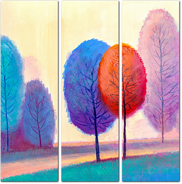 Цветной пейзаж с деревьями