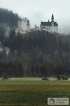 Фотообои Вид на замок Нойшванштайн в тумане