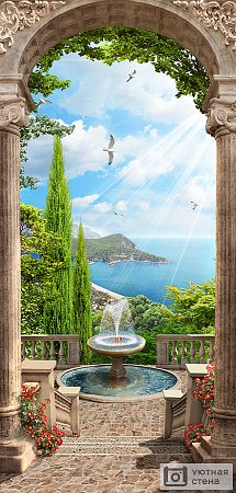 Каменная арка с видом на сады и море