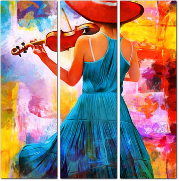 Девушка со скрипкой на абстрактном фоне