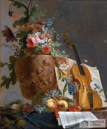 Жан Жак Бачелье — Натюрморт с цветами и скрипкой