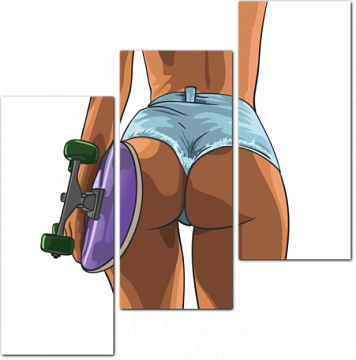 Сексуальная девушка в шортах со скейтбордом