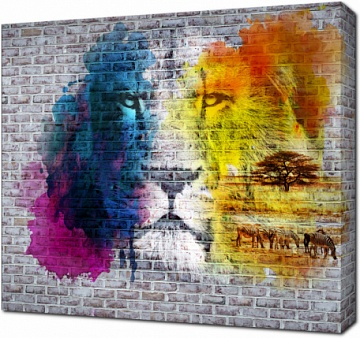 Граффити со львом на стене