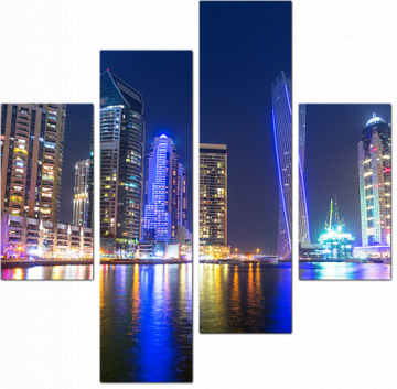 Светящиеся в ночи небоскребы Дубай. ОАЭ
