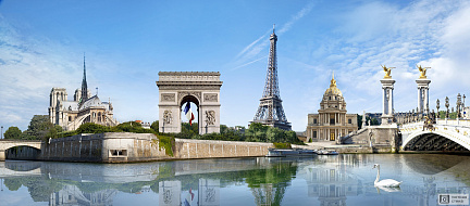Фотообои Коллаж с достопримечательностями Парижа. Франция