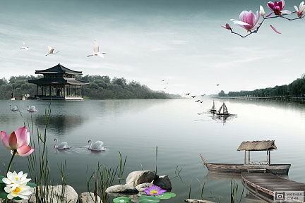 У озера в Китае