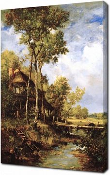 Деревянный дом с водяной мельницей