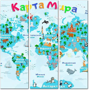 Карта мира для детей в голубых тонах