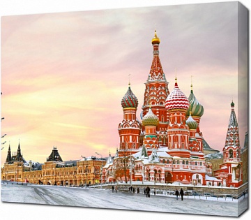 Красная площадь, вид на Храм Василия Блаженного зимой, Москва, Россия