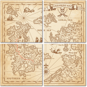 Пиратская карта сокровищ в тонах сепии