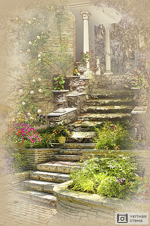 Лестница в цветущем дворике