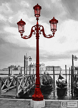 Красный венецианский уличный фонарь в стиле масляной живописи
