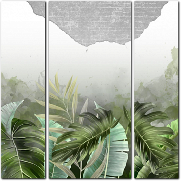 Тропические листья на фоне стены