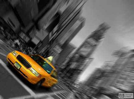 Фотообои Желтое такси Нью-Йорка на черно-белой фото