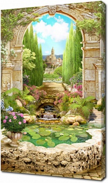 Красивый сад с аркой