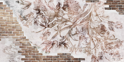 Цветы в винтажном стиле на фоне кирпичной стены