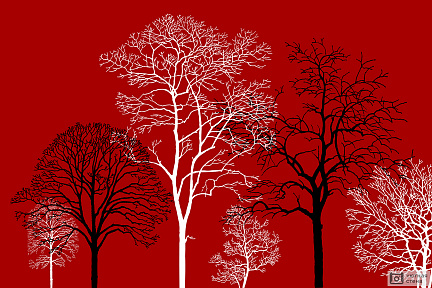 Силуэты деревьев на красном фоне
