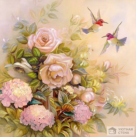 Колибри у букета с цветами