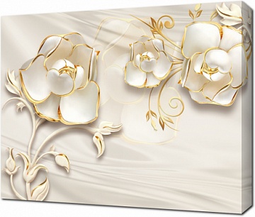 Белые 3D цветы с позолотой