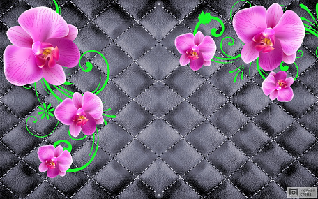 3D розовые орхидеи на черном фоне
