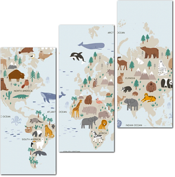 Детская голубая карта с животными на английском