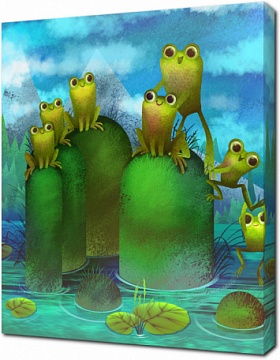 Рисованные лягушки в озере