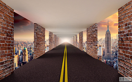 Фотообои 3D дорога сквозь город