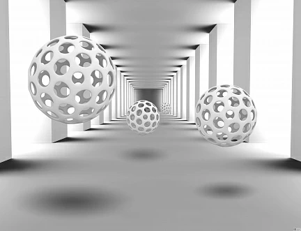 3D Шары с отверстиями, летящие в темном туннеле