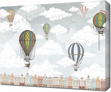 Разноцветные воздушные шары над городом