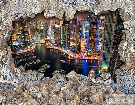 Фотообои Невероятный Дубай в пробитой стене