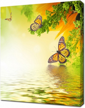 Картинка с бабочками в желто-зеленых тонах