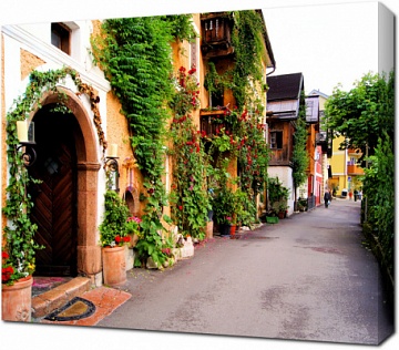 Цветочная улице в Австрийской деревне Гальштат