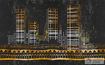Фотообои Линейный золотой город на темном фоне