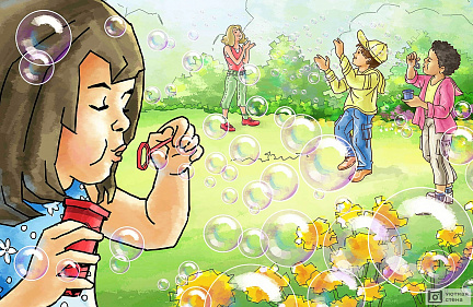Дети пускают мыльные пузыри