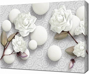 3D розы и белые шары